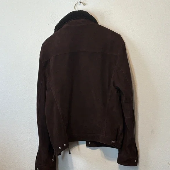Reiss Dark Brown Suede Jacket with Black Collar - Picture 4 of 4